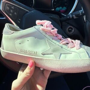 Golden Goose Dupe Star White Sneakers with Pink Laces size 37 or 6.5/7